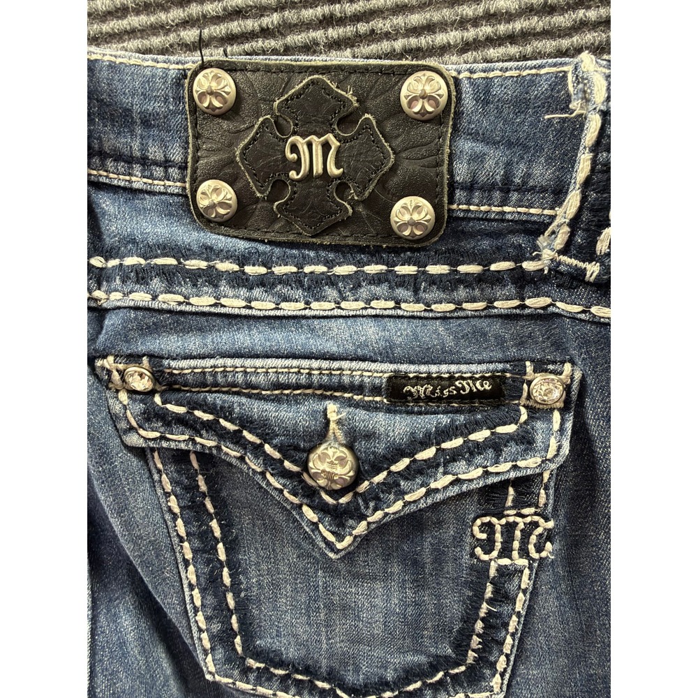 Miss Me Bootcut Jeans Womens 28 JS5014B33 Medium Wash Contrast Stitch Rhinestone